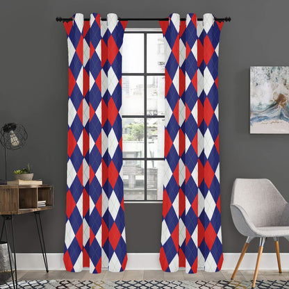 Blue Red And White Argyle Pattern Print Curtain