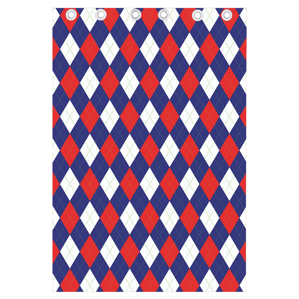 Blue Red And White Argyle Pattern Print Curtain