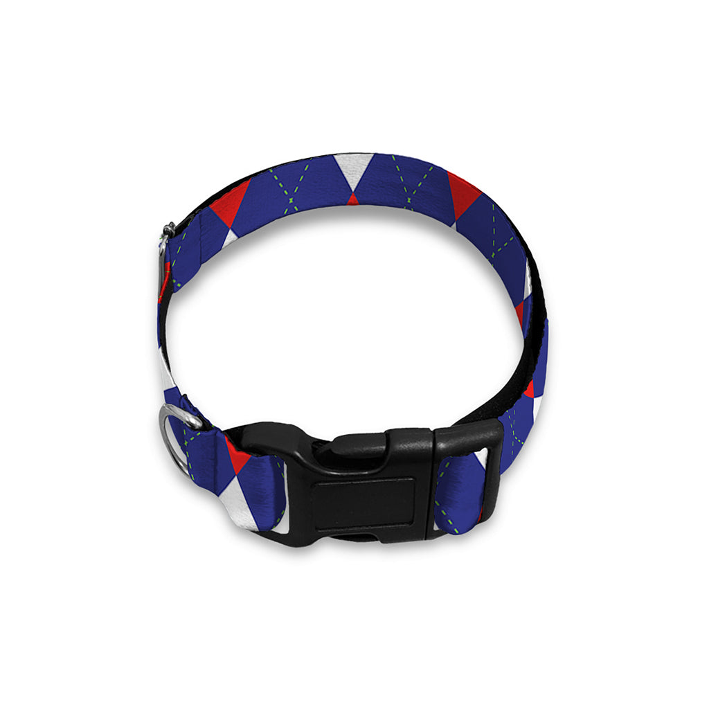 Blue Red And White Argyle Pattern Print Dog Collar