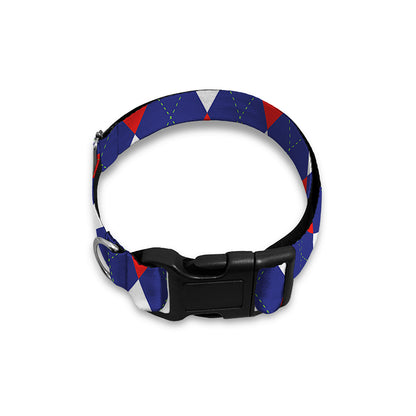 Blue Red And White Argyle Pattern Print Dog Collar