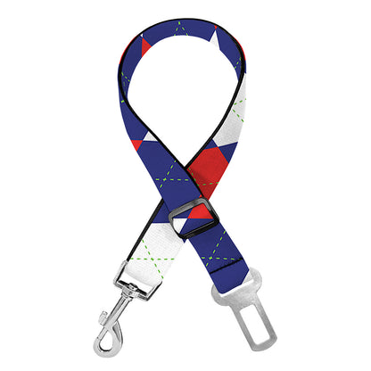 Blue Red And White Argyle Pattern Print Dog Seat Belt