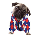 Blue Red And White Argyle Pattern Print Dog Zip Up Hoodie