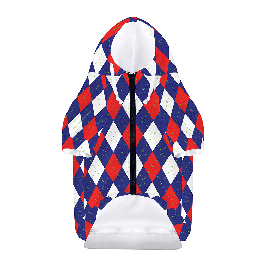 Blue Red And White Argyle Pattern Print Dog Zip Up Hoodie