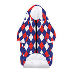 Blue Red And White Argyle Pattern Print Dog Zip Up Hoodie