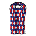 Blue Red And White Argyle Pattern Print Double Neoprene Wine Tote