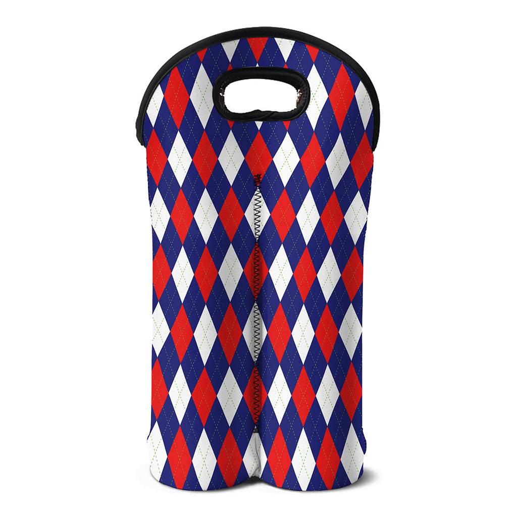 Blue Red And White Argyle Pattern Print Double Neoprene Wine Tote