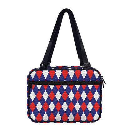 Blue Red And White Argyle Pattern Print Double Strap Bible Bag