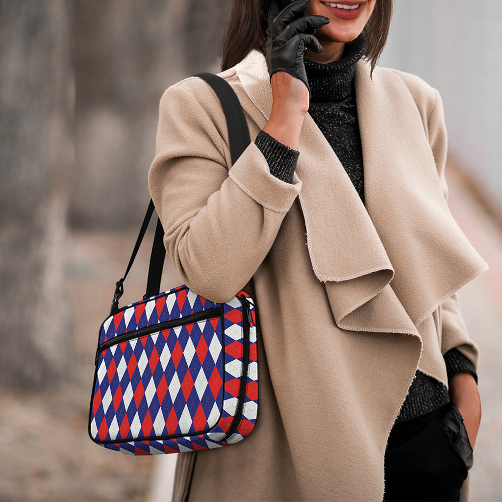 Blue Red And White Argyle Pattern Print Double Strap Bible Bag