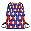 Blue Red And White Argyle Pattern Print Drawstring Backpack