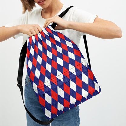 Blue Red And White Argyle Pattern Print Drawstring Backpack