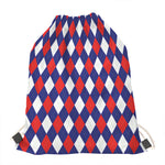 Blue Red And White Argyle Pattern Print Drawstring Bag