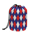 Blue Red And White Argyle Pattern Print Drawstring Makeup Bag