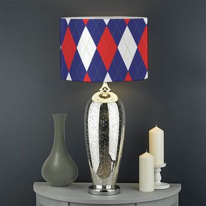 Blue Red And White Argyle Pattern Print Drum Lamp Shade