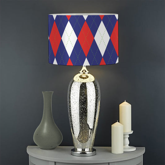 Blue Red And White Argyle Pattern Print Drum Lamp Shade