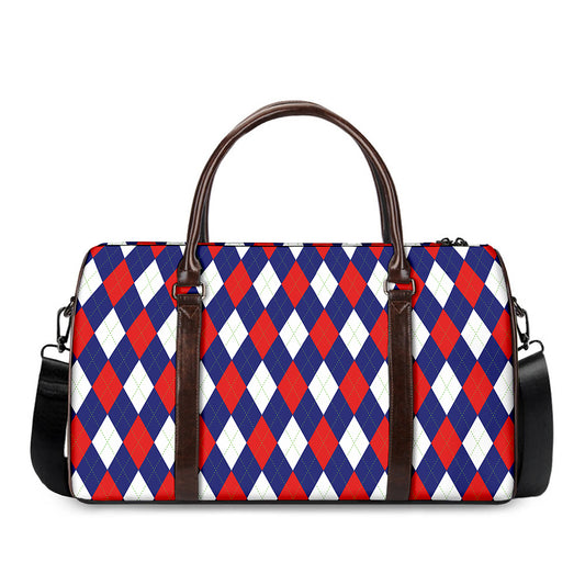 Blue Red And White Argyle Pattern Print Duffle Bag