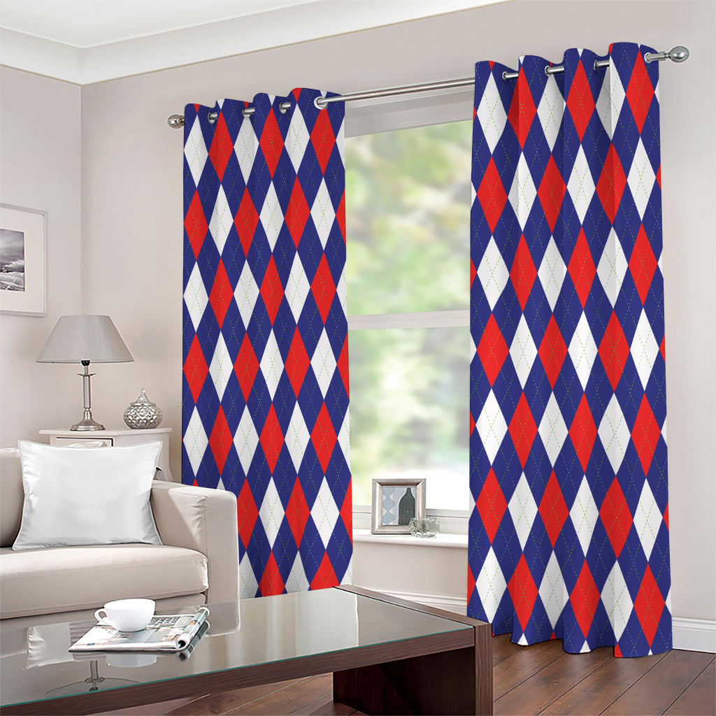 Blue Red And White Argyle Pattern Print Extra Wide Grommet Curtains