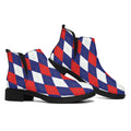 Blue Red And White Argyle Pattern Print Flat Ankle Boots