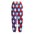 Blue Red And White Argyle Pattern Print Fleece Lined Knit Pants