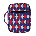Blue Red And White Argyle Pattern Print Front Pocket Bible Bag