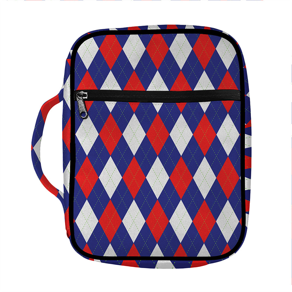Blue Red And White Argyle Pattern Print Front Pocket Bible Bag