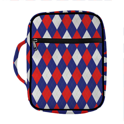 Blue Red And White Argyle Pattern Print Front Pocket Bible Bag