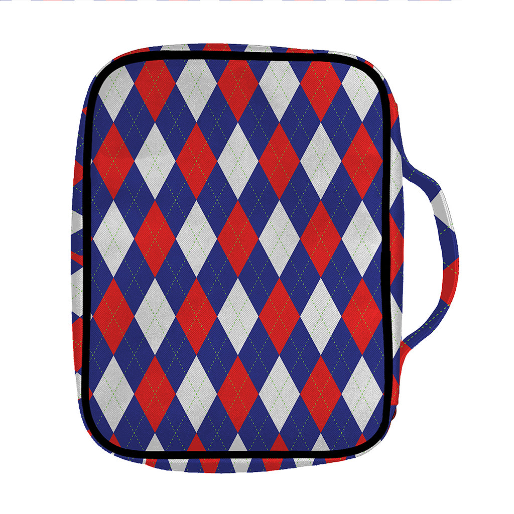 Blue Red And White Argyle Pattern Print Front Pocket Bible Bag