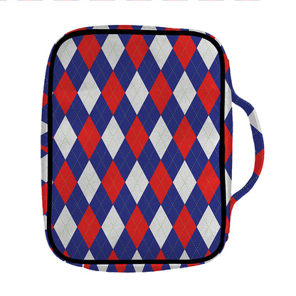 Blue Red And White Argyle Pattern Print Front Pocket Bible Bag