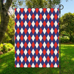 Blue Red And White Argyle Pattern Print Garden Flag