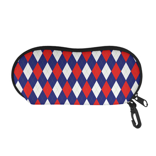 Blue Red And White Argyle Pattern Print Glasses Case