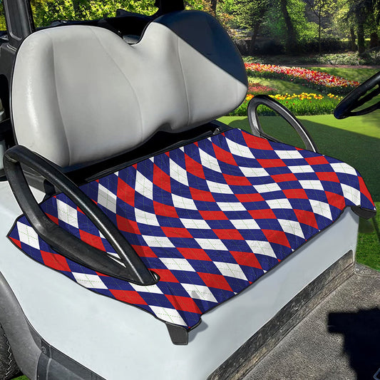 Blue Red And White Argyle Pattern Print Golf Cart Seat Cover