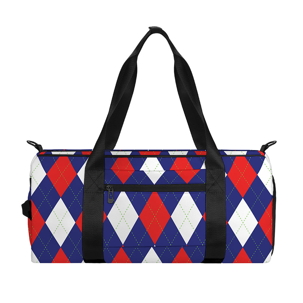 Blue Red And White Argyle Pattern Print Gym Bag