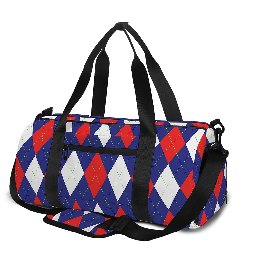 Blue Red And White Argyle Pattern Print Gym Bag