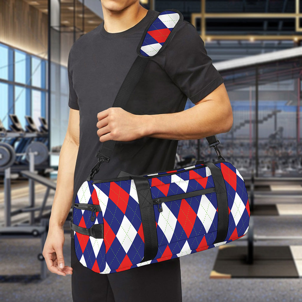 Blue Red And White Argyle Pattern Print Gym Bag