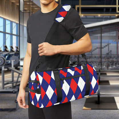 Blue Red And White Argyle Pattern Print Gym Bag