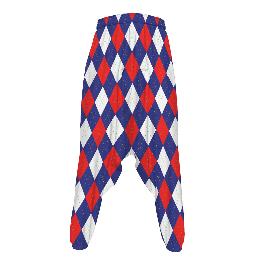 Blue Red And White Argyle Pattern Print Hammer Pants