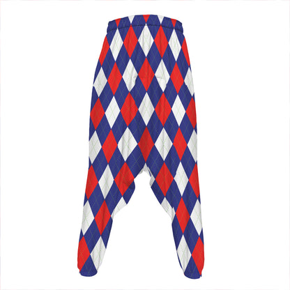 Blue Red And White Argyle Pattern Print Hammer Pants
