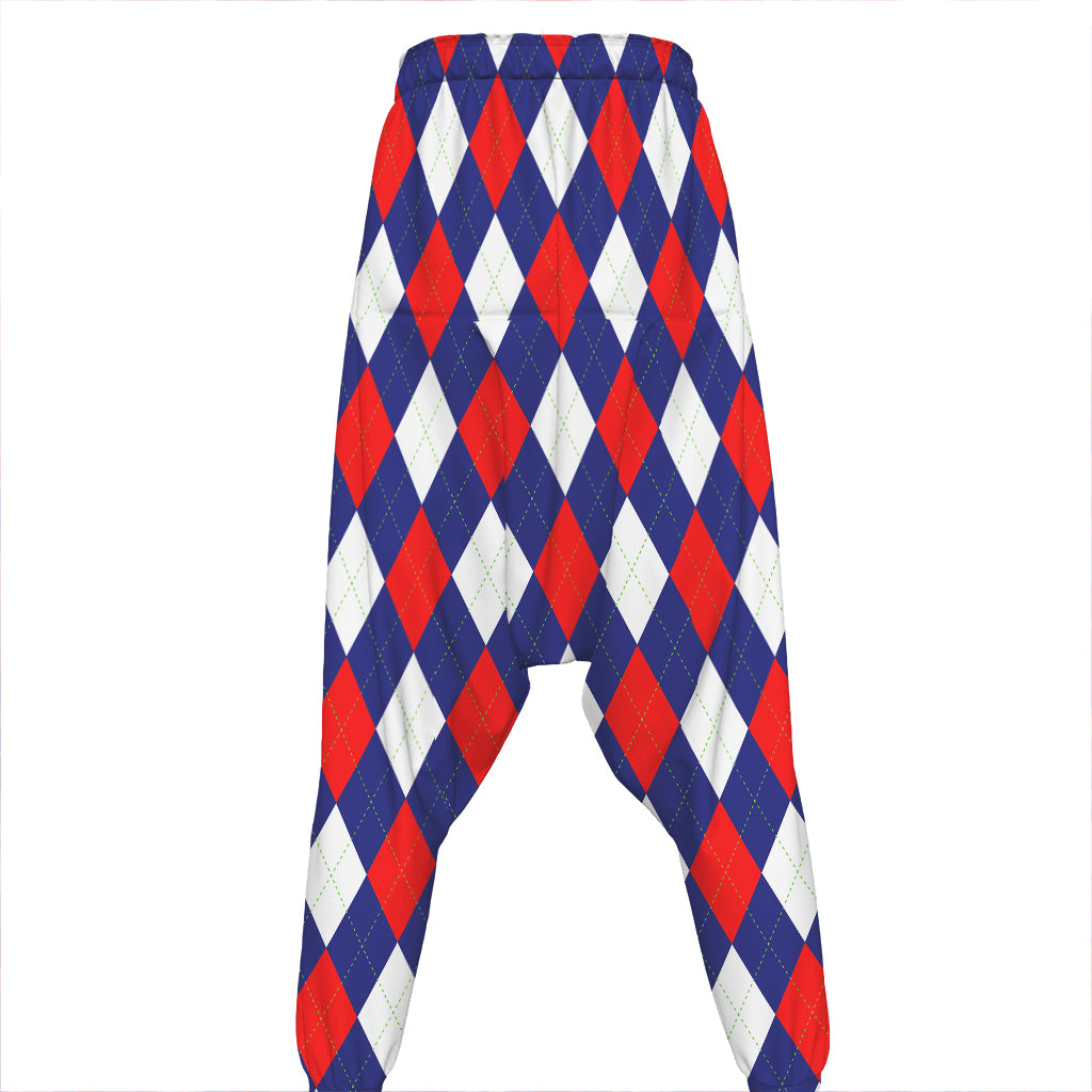Blue Red And White Argyle Pattern Print Hammer Pants