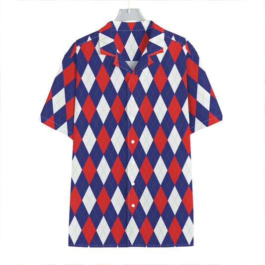 Blue Red And White Argyle Pattern Print Hawaiian Shirt