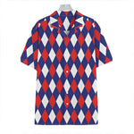 Blue Red And White Argyle Pattern Print Hawaiian Shirt