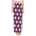 Blue Red And White Argyle Pattern Print High Slit Maxi Skirt