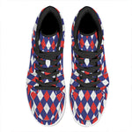 Blue Red And White Argyle Pattern Print High Top Leather Sneakers