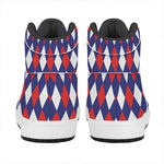 Blue Red And White Argyle Pattern Print High Top Leather Sneakers