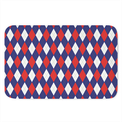 Blue Red And White Argyle Pattern Print Indoor Door Mat