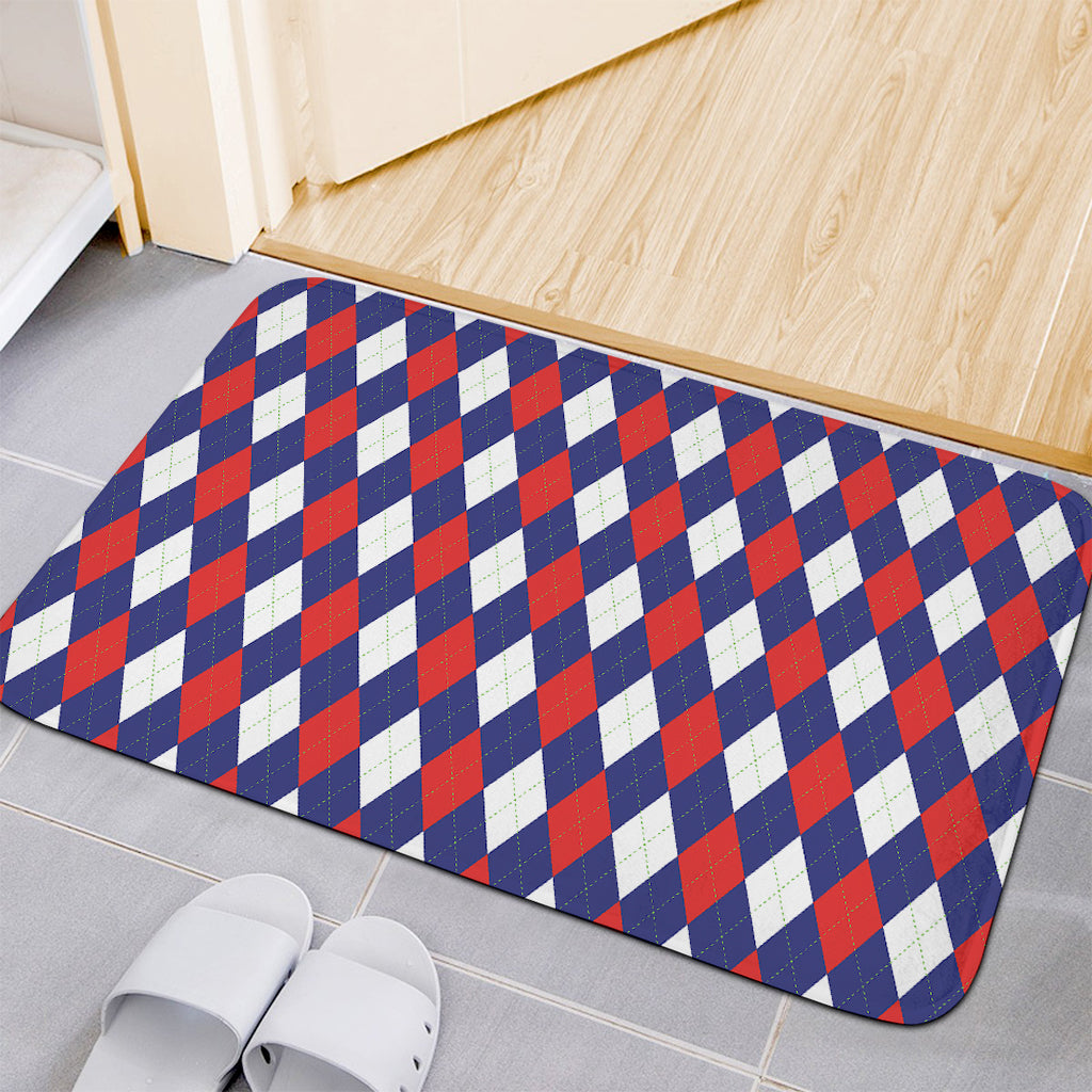 Blue Red And White Argyle Pattern Print Indoor Door Mat