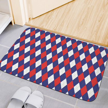 Blue Red And White Argyle Pattern Print Indoor Door Mat