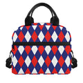 Blue Red And White Argyle Pattern Print Insulated Lunch Bag
