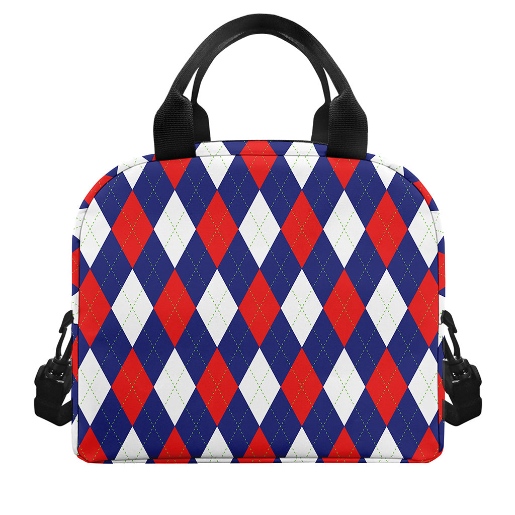 Blue Red And White Argyle Pattern Print Insulated Lunch Bag
