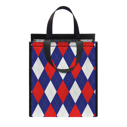 Blue Red And White Argyle Pattern Print Insulated Lunch Tote