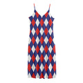 Blue Red And White Argyle Pattern Print Jersey Midi Cami Dress