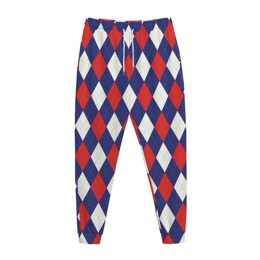 Blue Red And White Argyle Pattern Print Jogger Pants